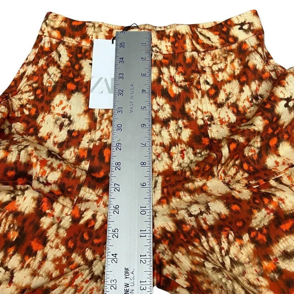 Zara Linen Blend Floral Wide Leg High Rise‎ Pants Boho Summer Festival Womens XS